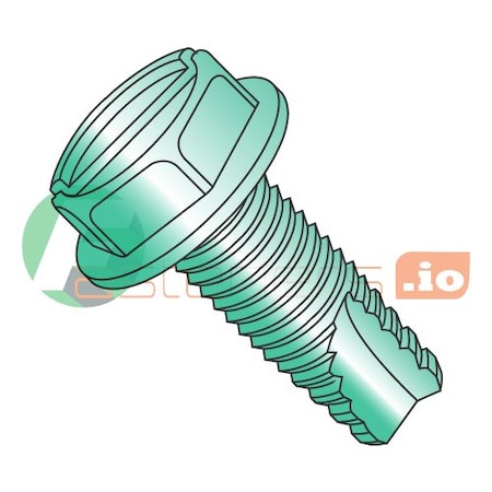 Newport Fasteners Thread Cutting Screw, #10-32 x 3/8 in, Green Zinc Plated Steel Hex Head Slotted Drive, 8000 PK 919632